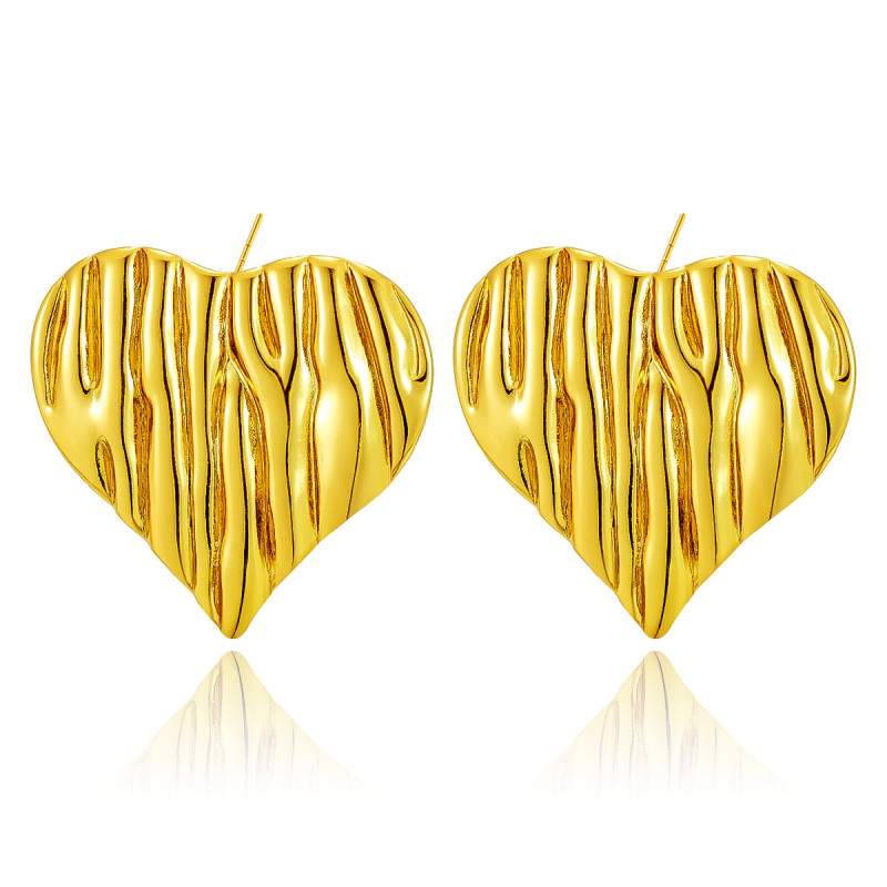 European and American INS Cross-Border Versatile Simple Stainless Steel Irregular Striped Geometric High-End Earrings Large Heart Stud Earrings