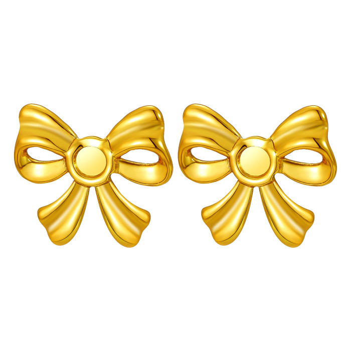 Simple Fashion Hot-Selling Bowknot Titanium Steel Earrings 18K Gold Plated Light Luxury Bowknot Stainless Steel Earrings