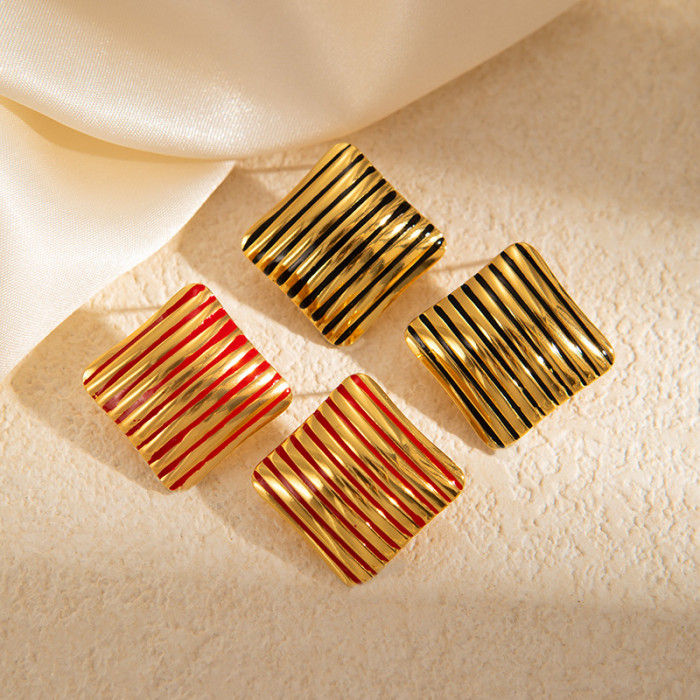 Large Earrings Stainless Steel Gold Plated Earrings Non-Fading Earrings Colorful Striped Earrings Square Stud Earrings