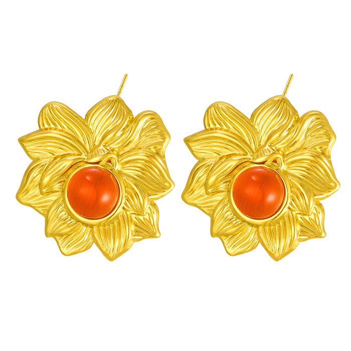 European Elegant Simple INS Women's Flower Earrings Stainless Steel 18K Gold Plated Versatile Personality Temperament...