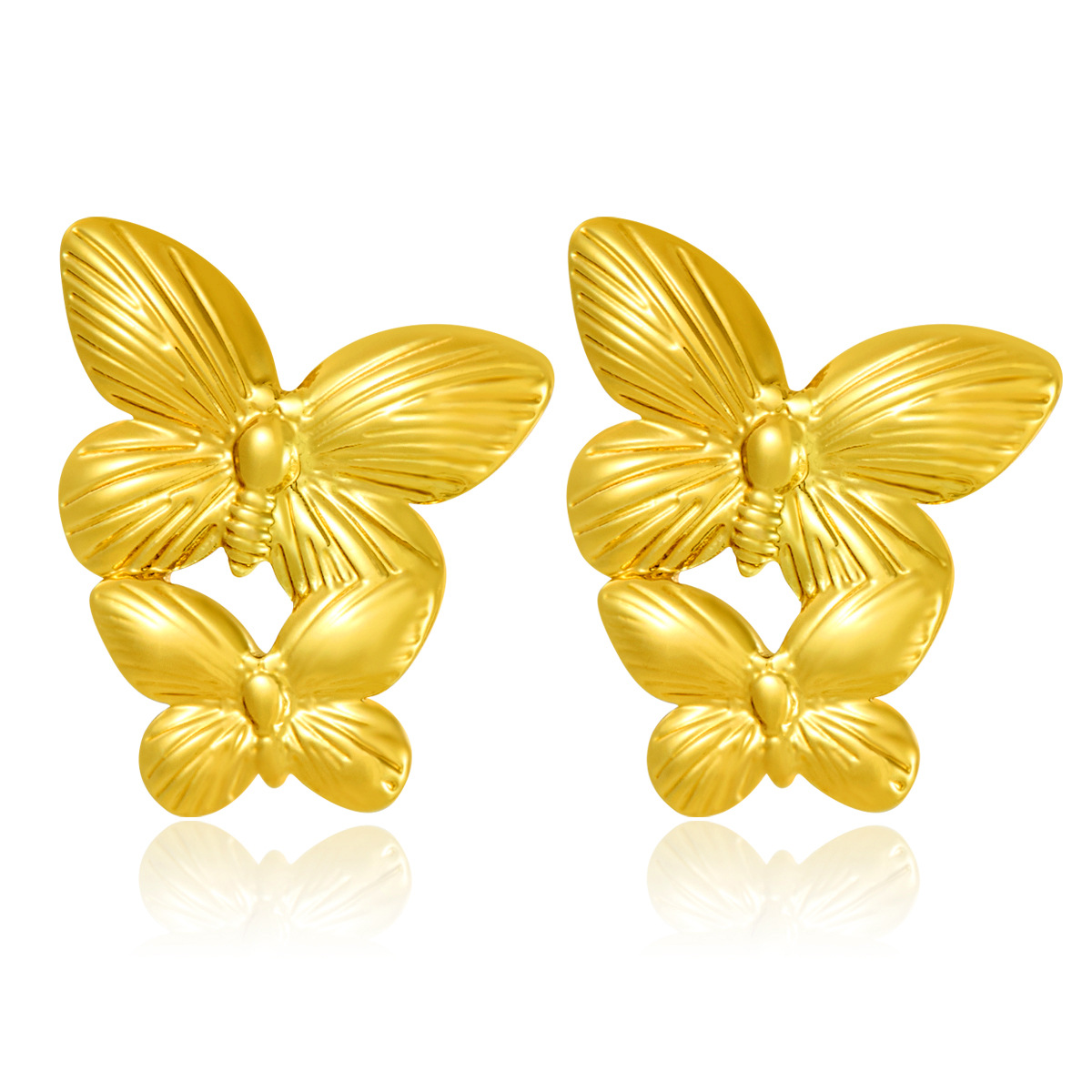 European and American Retro Simple Fashion Gold Stainless Steel Double Butterfly Stud Earrings Niche Women’s Fashion Versatile Earrings