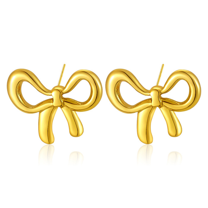 New Bowknot Titanium Steel Earrings for Women Versatile Starry Sky 18K Gold Clip Beads Sweet Light Luxury High-end Feel