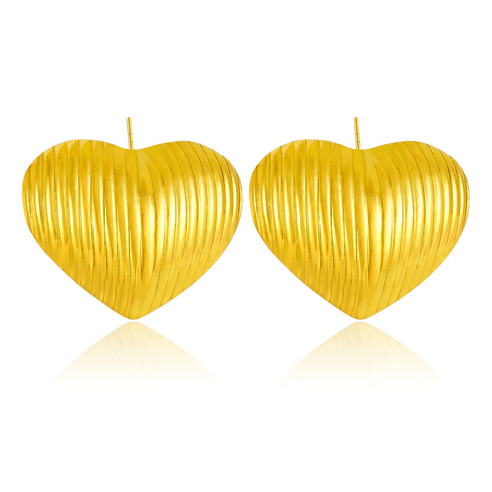 Cross-Border Hot Selling Striped Heart Earrings Stainless Steel Gold High-End Versatile Earrings Fashionable Elegant Light Luxury Ear Jewelry
