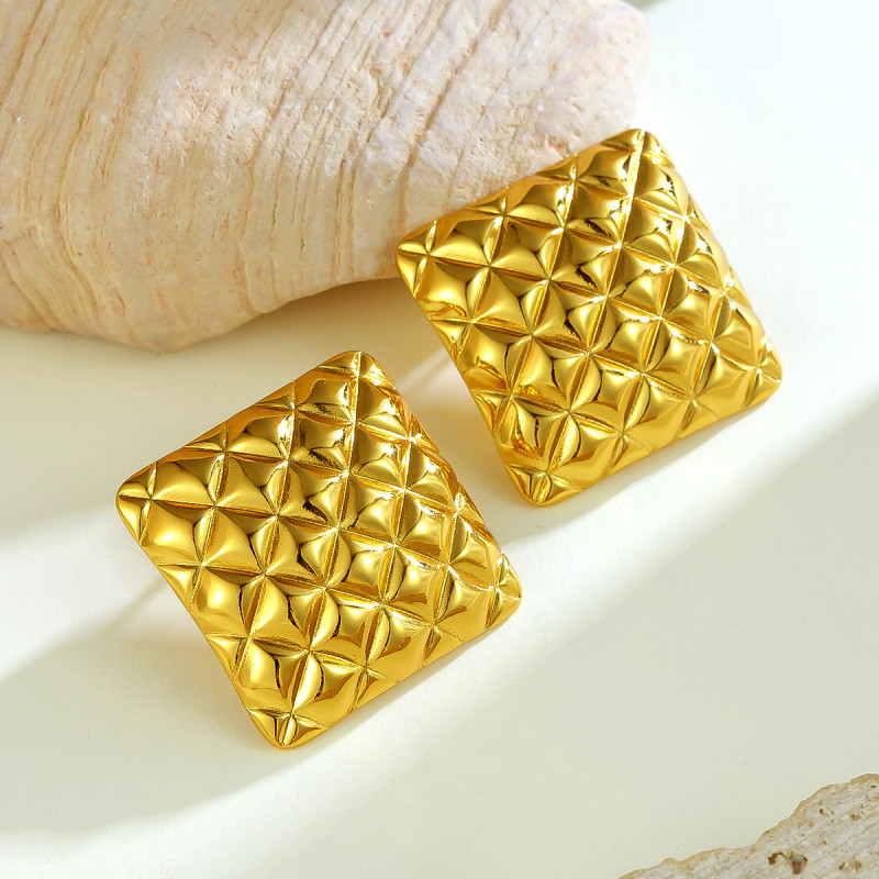 Cross-Border New Ins Style Stainless Steel French Diamond Plaid Special-Interest Design High-End Fashion Earrings