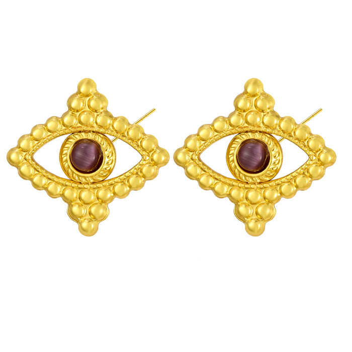 Cross-Border European and American Style Stainless Steel Color Stone Devil's Eye Earrings Niche Design Versatile High-End Earrings for Women