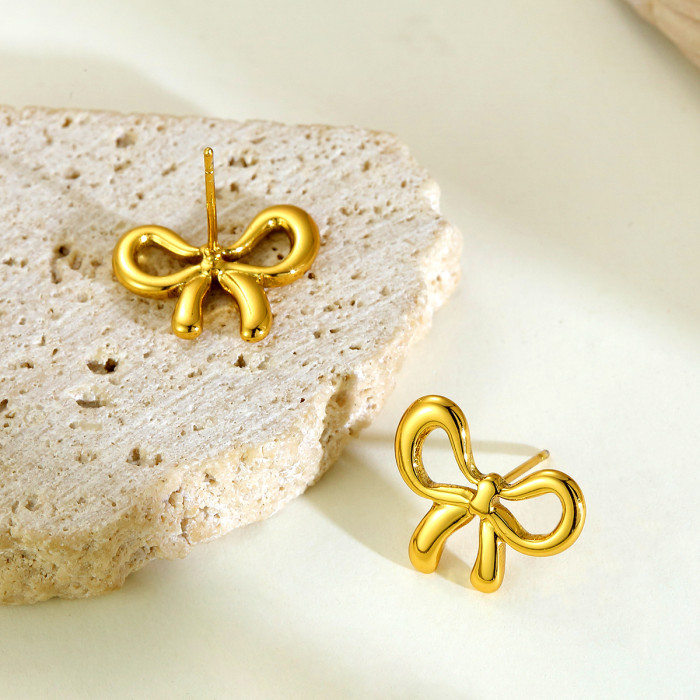 New Bowknot Titanium Steel Earrings for Women Versatile Starry Sky 18K Gold Clip Beads Sweet Light Luxury High-end Feel