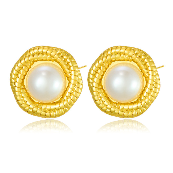 Style Stainless Steel Pearl Stud Earrings High-End Interwoven Twist Earrings Titanium Steel Ear Jewelry Wholesale