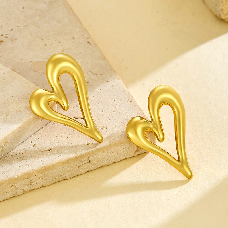 Stainless Steel Hollow Heart Stud Earrings Trendy Minimalist Style Creative Line Heart-shaped Earrings