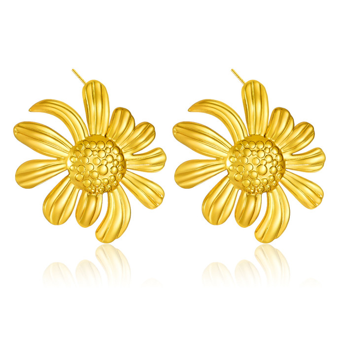 European and American Cross-Border Fashion Sense Design Versatile Niche Old Money Style Trendy Brand Stainless Steel Gold Daisy Flower Earrings