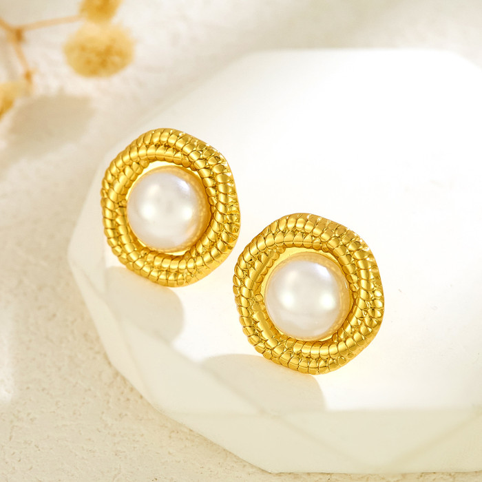 Style Stainless Steel Pearl Stud Earrings High-End Interwoven Twist Earrings Titanium Steel Ear Jewelry Wholesale
