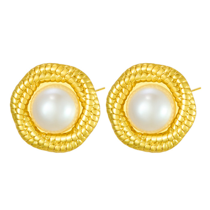 Style Stainless Steel Pearl Stud Earrings High-End Interwoven Twist Earrings Titanium Steel Ear Jewelry Wholesale