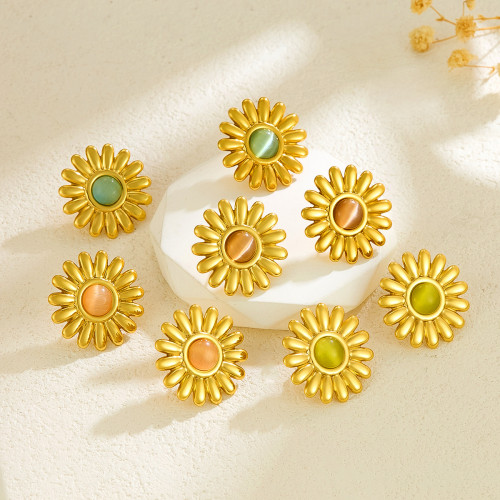 Cross-Border Hot Selling Pink Topaz Flower Stud Earrings for Women Colorful Cat's Eye Stone Chrysanthemum Daisy Earrings Factory Direct Sale