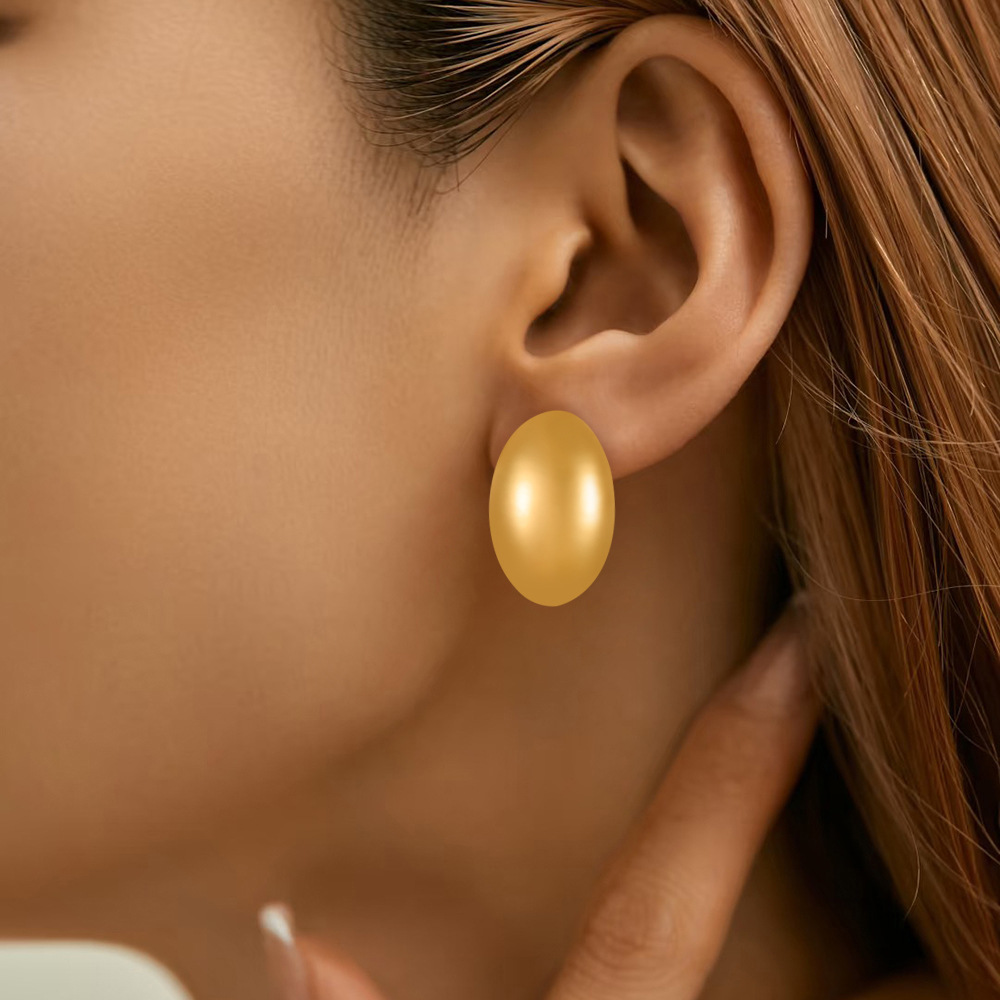 European and American 18K Gold Stainless Steel Matte Brushed Oval Earrings Studs Ins Internet Celebrity Style Simple Earrings