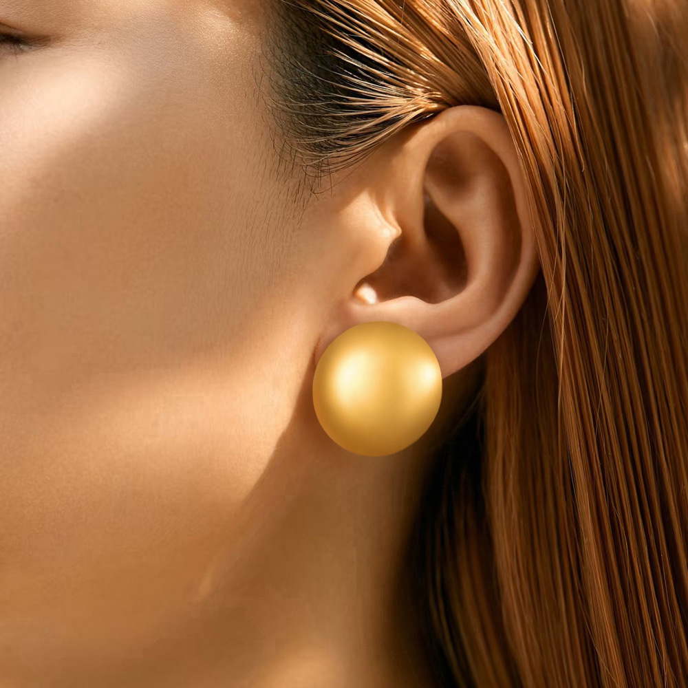 Stainless Steel All-Match Fashion Earrings Female Ins Cold Wind Niche Temperament Glossy round Studs Advanced Ornament