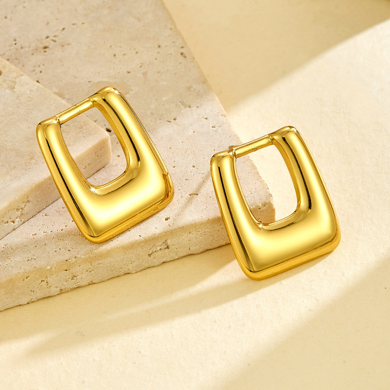 Geometric Oval Rectangular Earrings Titanium Steel Gold Plated Stud Earrings Jewelry Cross-Border European and American Versatile High-End Square Earrings