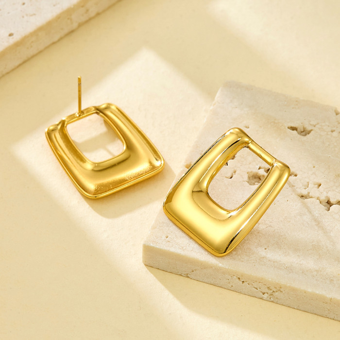 Geometric Oval Rectangular Earrings Titanium Steel Gold Plated Stud Earrings Jewelry Cross-Border European and American Versatile High-End Square Earrings