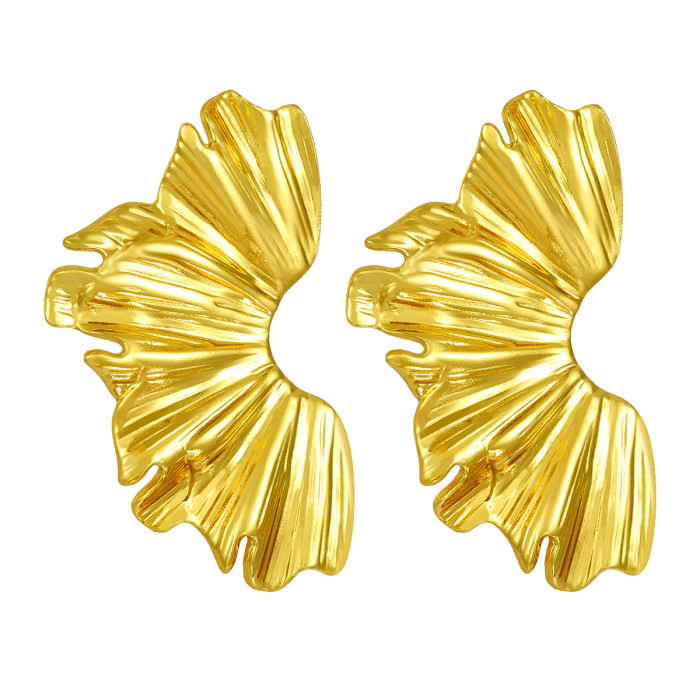 Vintage Style Ruched Leaf Earrings Geometric Metal Irregular Petal Texture Exaggerated Stud Earrings for Women