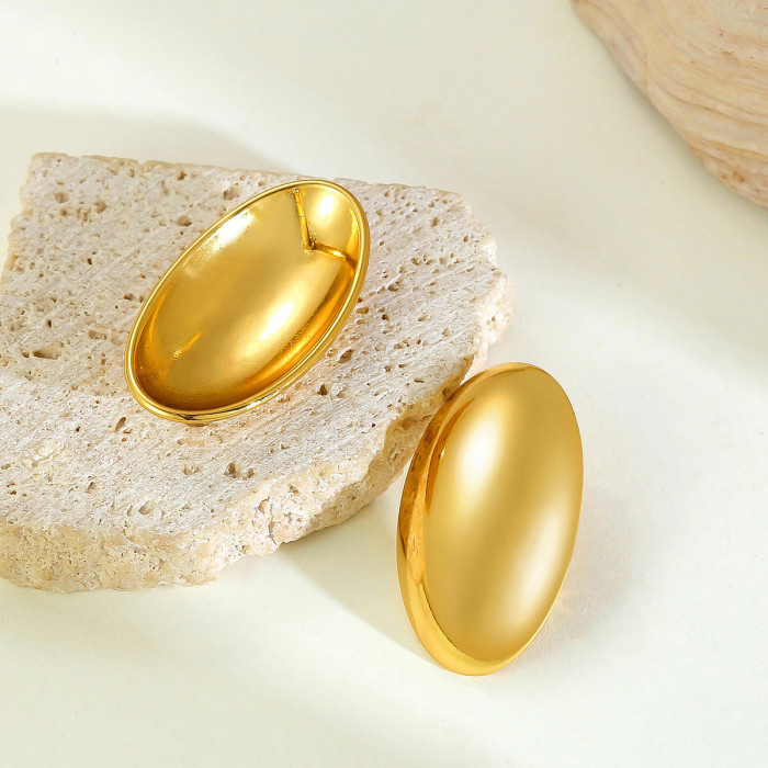 18K Gold Stainless Steel Brushed Oval Earrings Studs Ins Internet Celebrity High-End Simple Pearl Earrings