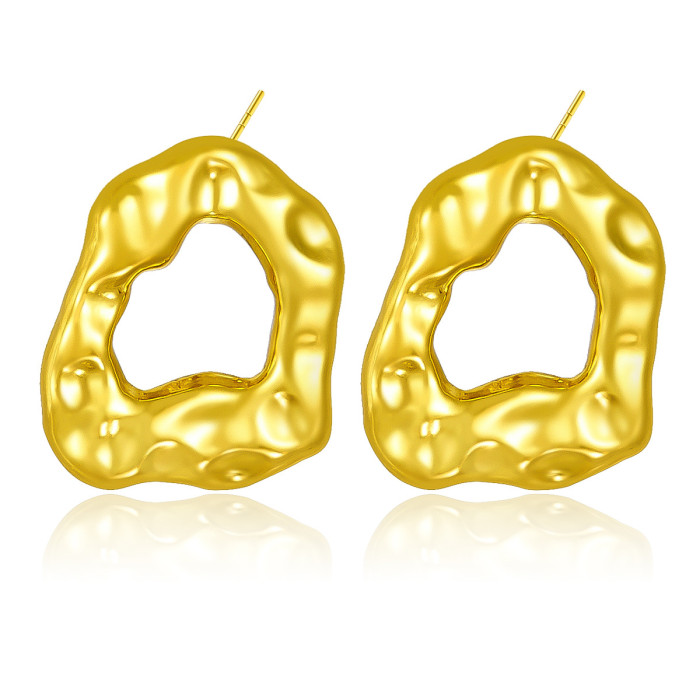 Unique Design High-End Elegant Irregular Hammered Circle Metal Earrings for Women New Hot-Selling Stud Earrings