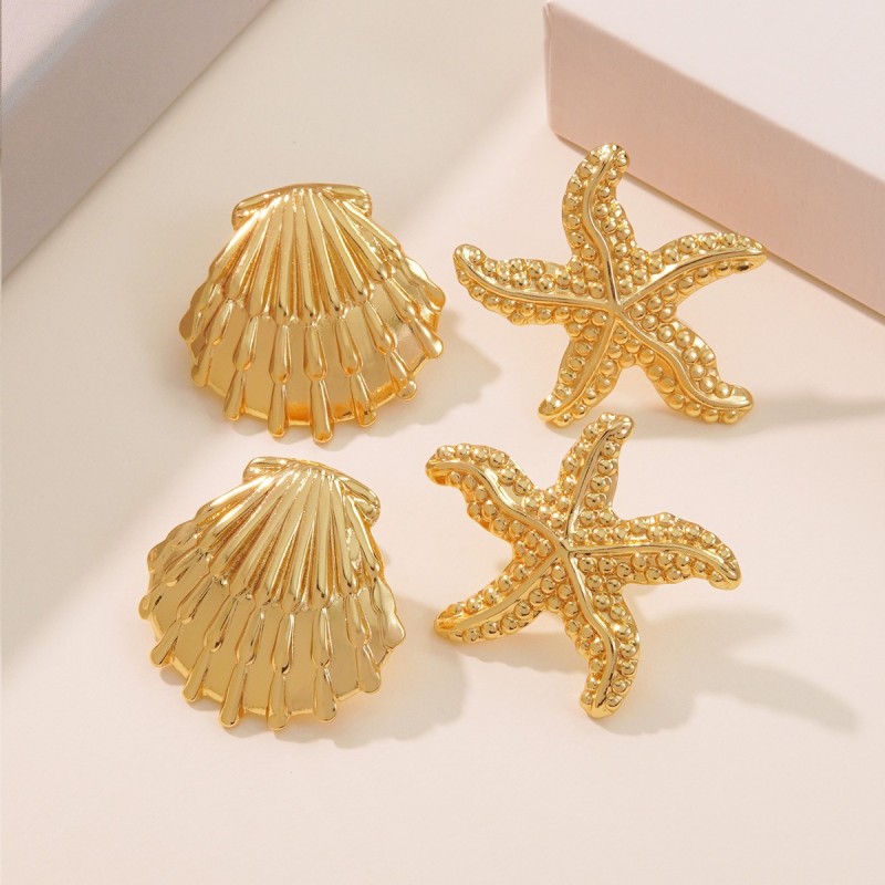 Stainless Steel Earrings Vacation Style Earrings European and American Style Earrings Ocean Style Stud Earrings Starfish Shell Stud Earrings Titanium Steel Earrings for Women