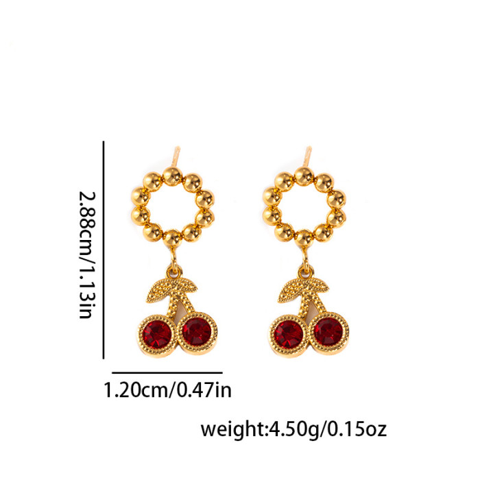 Colorful Cherry Earrings Fruit Shape Colorful Stone Earrings Broken Stone Zircon Earrings Stainless Steel Earring...