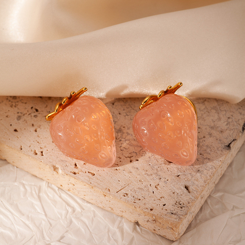 Stainless Steel Earrings Fruit Earrings Strawberry Studs Summer Colorful Fresh Jelly Earrings Titanium Steel Studs Non-Fading for Women