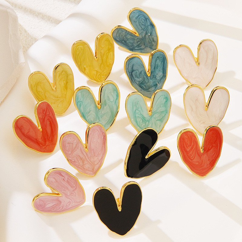 Stainless Steel Love Heart Stud Earrings Colored Glaze Non-Fading Earrings High Quality Earrings French Colorful Oil Necklace Titanium Steel Earrings for Women