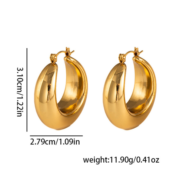 Stainless Steel Earrings Simple Hoop Large Earrings High-End French Style Earrings Round Minimalist Hoop Studs