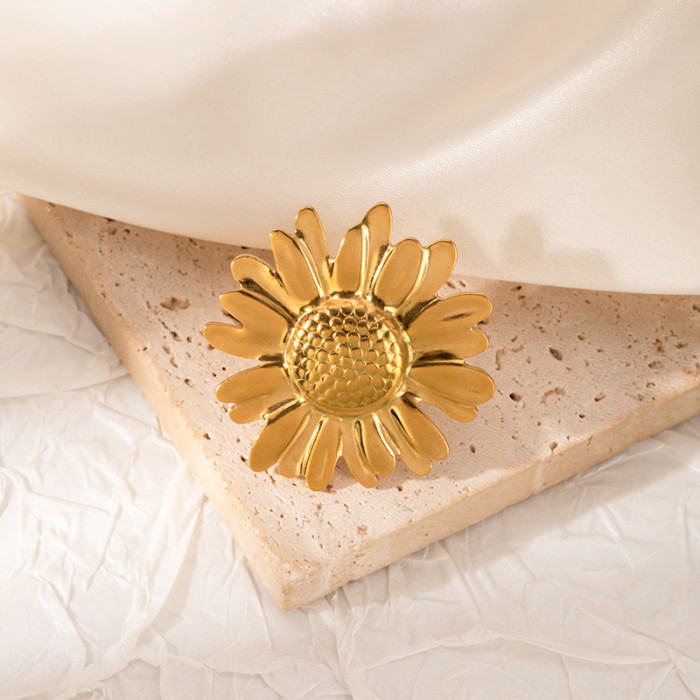 Summer New Stainless Steel Ring Ocean Style Jewelry Starfish Pentagram Ring Flower Sunflower Adjustable Ring