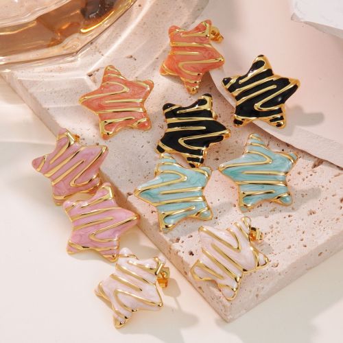 Starfish Earrings Colorful Oil Drop Earrings Stainless Steel Earrings Summer Star Earrings Ocean Vacation Earrings Jewelry