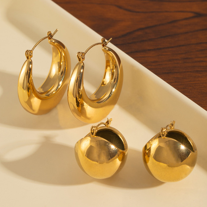 Style Earrings Stainless Steel Personality Large Earrings Crescent Moon Round Hoop Water Drop Stud Earrings High-End...