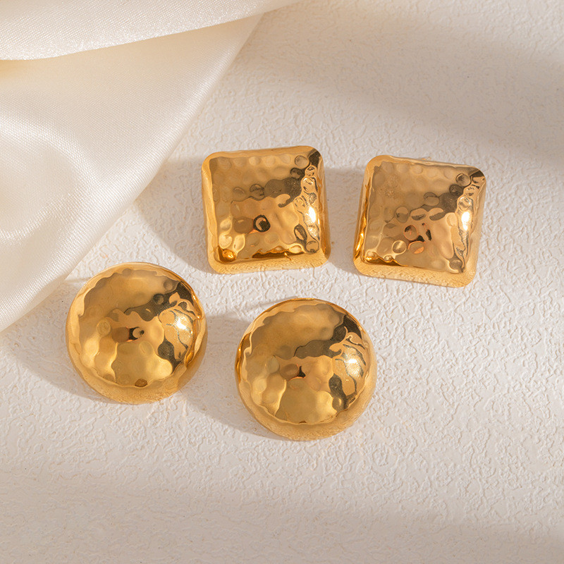 Stainless Steel Earrings Irregular Geometric Women High-end Hong Kong Style Retro Personality Versatile Earrings Gold-plated Titanium Steel Ear Jewelry