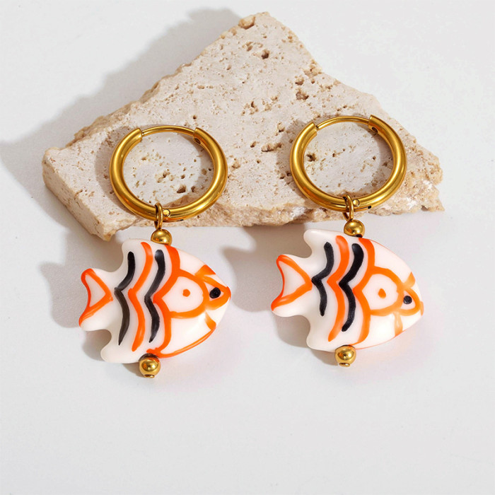 New Ocean Earrings Stainless Steel Ear Jewelry Niche Design Starfish Dolphin Small Fish Non-Fading Titanium Steel Ear...