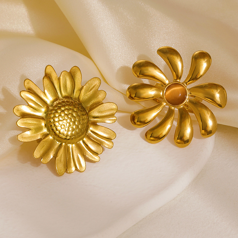 Flower Ring Stainless Steel High Quality Ring Retro Turquoise Pearl Index Finger Ring Starfish Ocean Ring Non-Fading4