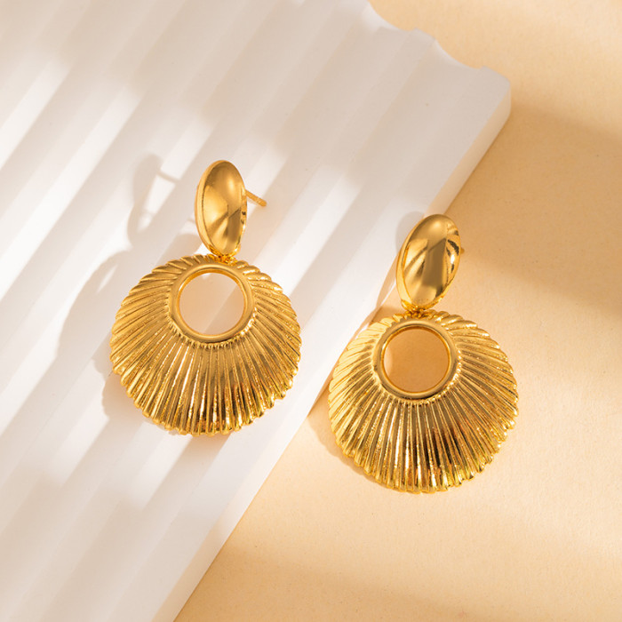 Titanium Steel Earrings Oval Stainless Steel Earrings Ginkgo Leaf Earrings Gold Plated Earrings Color-Retaining Earrings