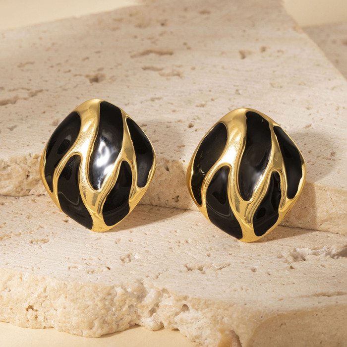 Stainless Steel Earrings High-End Light Luxury Colorful Fluid Earrings 18K Gold Plated French Earrings Titanium Steel...