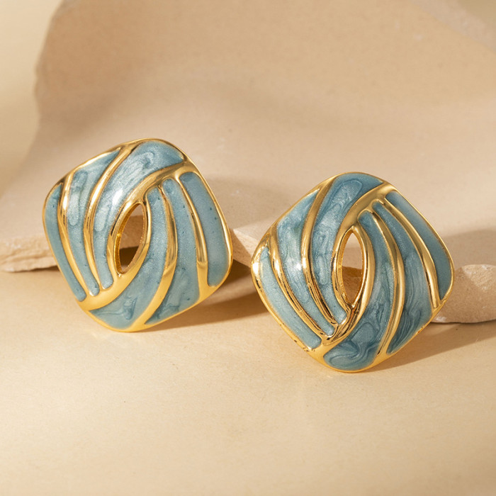 Stainless Steel Earrings High-End Light Luxury Colorful Fluid Earrings 18K Gold Plated French Earrings Titanium Steel...