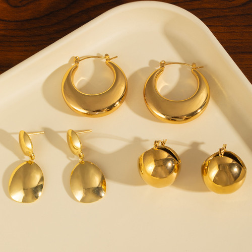 Cross-Border European and American Style Earrings Stainless Steel Personality Large Earrings Crescent Moon Round Hoop Water Drop Stud Earrings High-End Earrings for Women