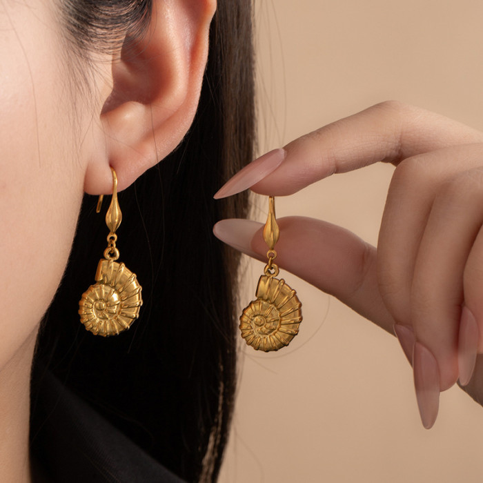 Hot Selling Vacation Style Earrings Stainless Steel Conch Earrings Starfish Small Fish Earrings 18K Gold Washable Ear...