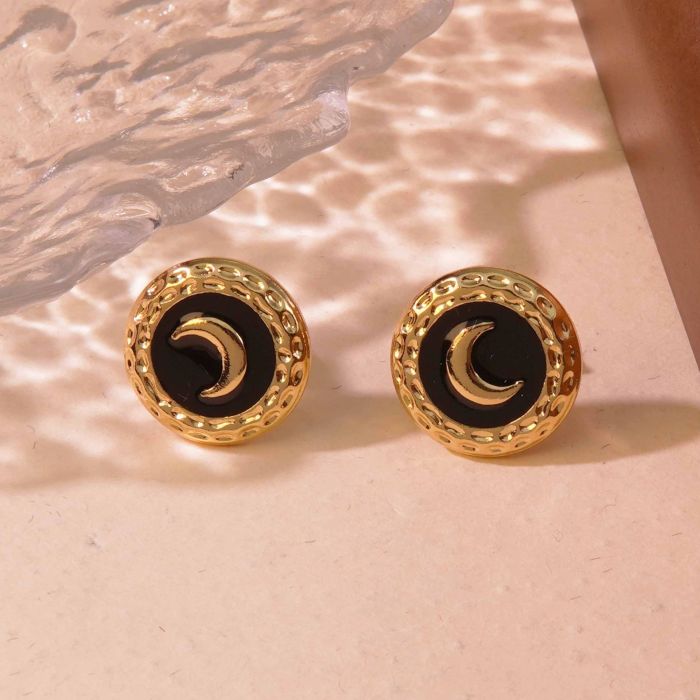 Stainless Steel Earrings Elegant French Style Vintage Moon Round Pendant Earrings Light Luxury High-end Enamel Earrin...