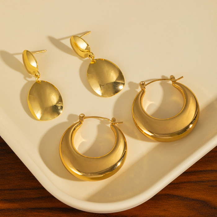 Style Earrings Stainless Steel Personality Large Earrings Crescent Moon Round Hoop Water Drop Stud Earrings High-End...