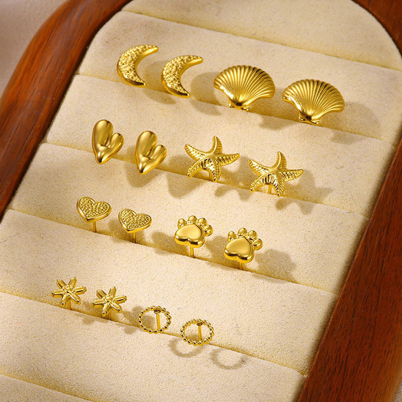 Stainless Steel Earrings Gold-Plated High Quality Earrings Love Heart Moon Studs Shell Starfish Stud Earrings Earrings Petite Earrings