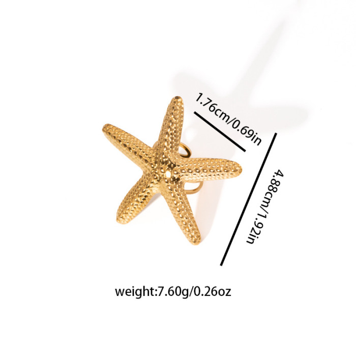 Flower Ring Stainless Steel High Quality Ring Retro Turquoise Pearl Index Finger Ring Starfish Ocean Ring Non-Fading