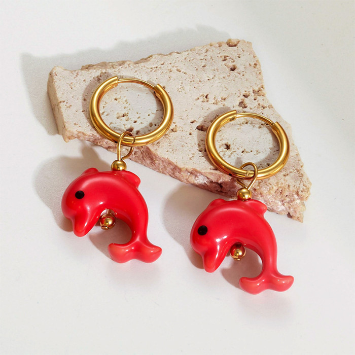 New Ocean Earrings Stainless Steel Ear Jewelry Niche Design Starfish Dolphin Small Fish Non-Fading Titanium Steel Ear...