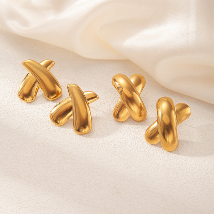 Stainless Steel Earrings Five-Pointed Star Earrings Square Oval Cross Earrings 18K Gold Plated Earrings Niche Design
