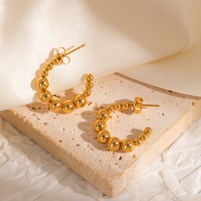 Popular C- Shaped Stainless Steel Earrings Gold-Plated Heart-Shaped round Geometric Earrings Light Luxury High-Grade Non-Fading Titanium Steel Earrings