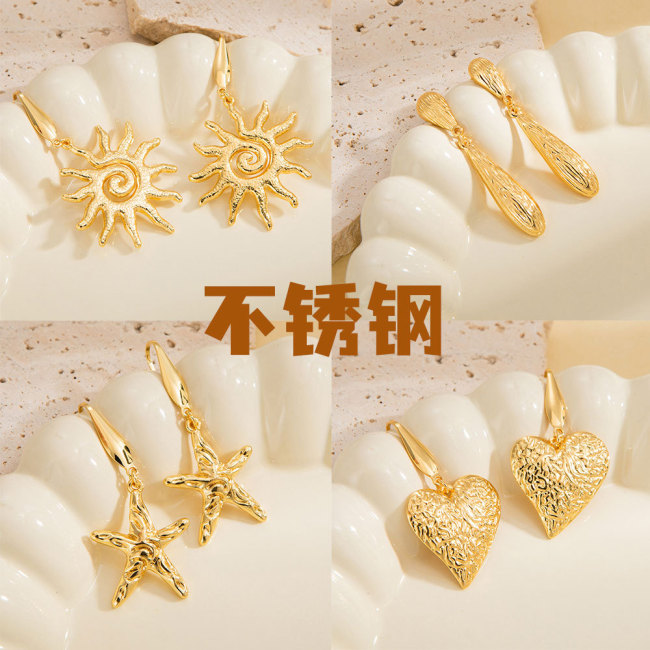 Best Seller in Europe and America Sun Bird Earrings Stainless Steel Texture Love Heart Earrings Water Drop Large Earrings High Quality Titanium Steel Earrings