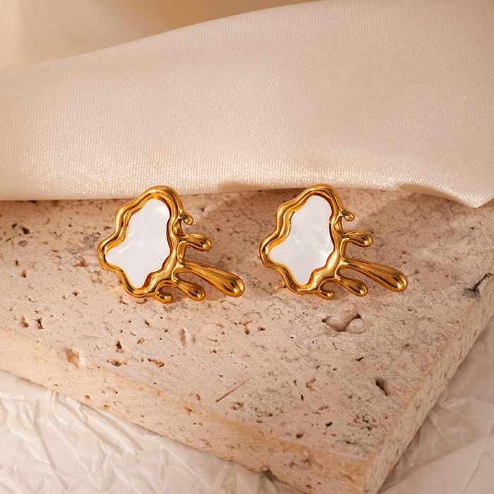 Minimalist White Shell Cloud Stainless Steel Earrings Niche Design Non-Fading Hot Selling Titanium Steel Earrings for...