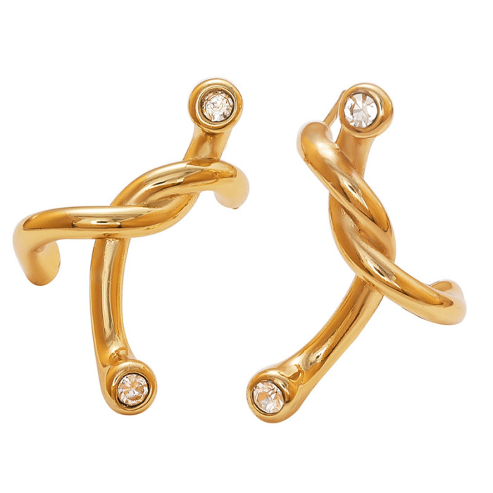 Stainless Steel Earrings French Irregular Hoop Geometric Minimalist Studs Popular Stone-Studded Exaggerated Titaniu...