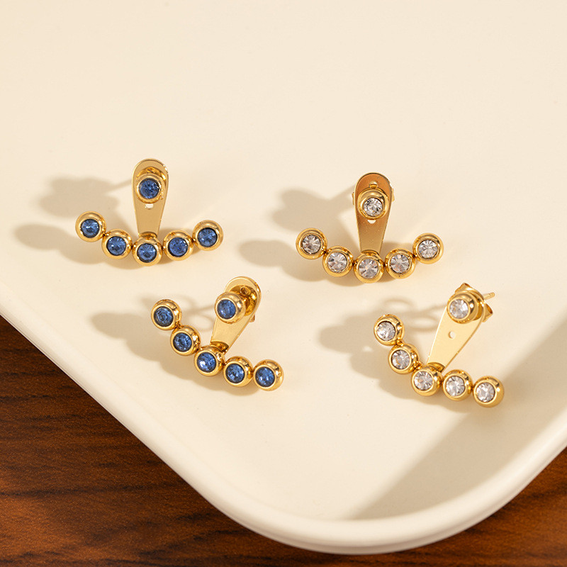 Stainless Steel Earrings Fan-shaped Earrings Niche Design Sense Round Bead Decoration European and American Cross-border Earrings Gold-plated Titanium Steel Stud Earrings